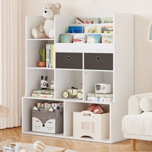 Toy Storage Organizer 47.8in Kids Bookshelf with Drawers Children Bookcase with Cubbies Wooden Toy Chest Playroom, Classroom, Nursery, Kids Room