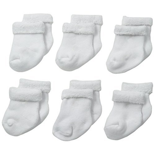 Gerber Unisex-Baby Newborn 6 Pack Cozy Designer Socks, White, 0-3 Months