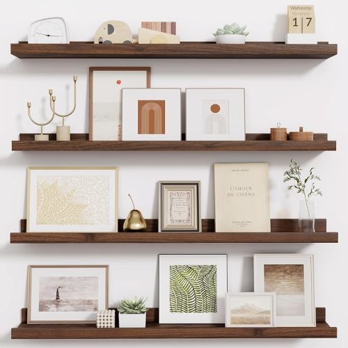 Picture Ledge Shelf - 30 Inches Floating Shelves Set of 4 - Nursery Bookshelves for Storage - Wood Bookshelf Wall Mounted for Bedroom - Living Room - Kitchen - Walnut Color