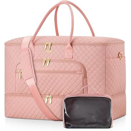Travel Duffle Bag, Wide Open Large Weekender Bag for Women with Shoe Compartment, Carry on Overnight Bags with Toiletry Bag, Hospital Bag for Women Labor Delivery with Wet Pocket (Pink)