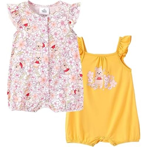 Disney Baby Girls Viscose Made from Bamboo 2 Packs Breathable Bodysuit with Ruffle Sleeves Romper Newborn to Infant