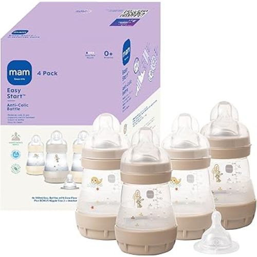 MAM 5oz Easy Start Anti-Colic Baby Bottles, Slow Flow with Bonus Medium Flow Nipple, Reduces Colic, Gas, & Reflux, Easy-to-Clean, BPA-Free, Baby Bottles for Newborns, 0-3 Months