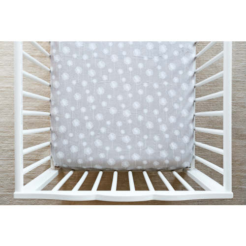Fitted Crib Sheet in Dandelion Wishes in Silver Minky