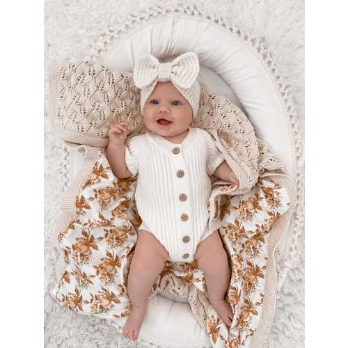 Knitted Cotton Short Ribbed Baby Romper - Milk | Little B's Nursery