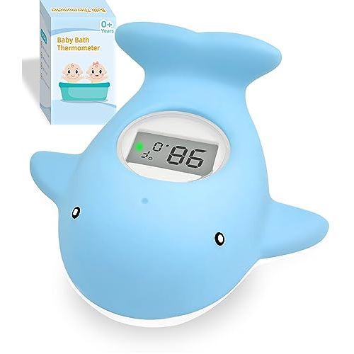 Baby Bath Tub Thermometer - Bathtub Water Thermometer with Room Temperature - Safety Floating Whale Bathtub Toy - New Upgraded Mute Flashing Alert, Gift for Mom Newborn Infant