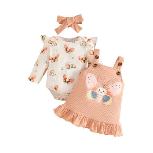 OBEEII Baby Girls Clothes Toddler Long Sleeve Ruffle Romper Top Infant Skirt Set Little Girl Overall Dress Fall Winter Outfits