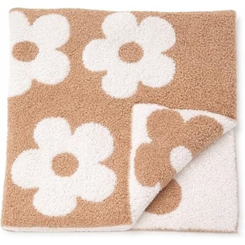 L+L USA Retro Daisy Flower Baby Blanket 28"x40" - DreamSoft Throw for Crib, Stroller or Car Seat - Soft Blanket/Newborn Nursery Gift Essential for Toddler, Infant, Kids, Boys & Girls (Cafe/White)
