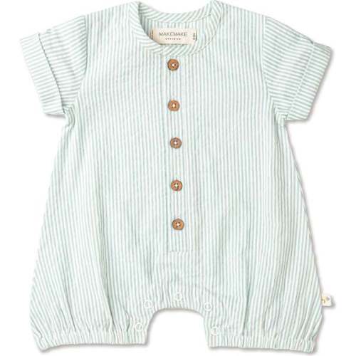 Organic Short Bubble Romper, Green Stripes - Makemake Organics | Maisonette