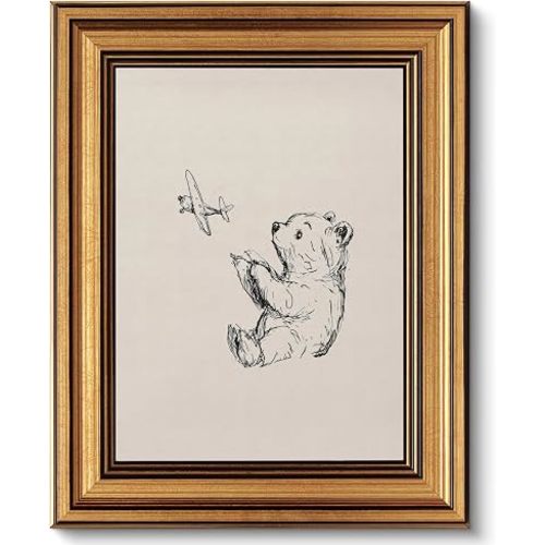 Ptslan Teddy Bear Framed Wall Art Sketch Bear Wall Decor 9x11Inch