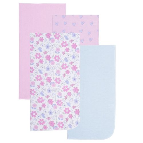 EVERYDAY KIDS 4-Pack Flannel Receiving Blankets – Soft Swaddle Set for Newborns with Purple Flower and Diamond Pattern Designs