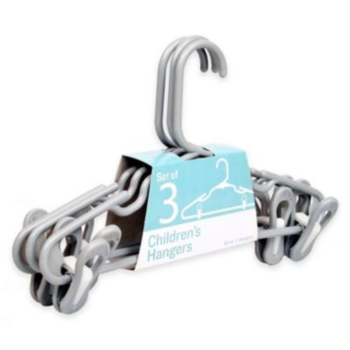 Merrick 3-Pack Children's Hangers in Grey with Removable Clips - GREY - 3 PACK
