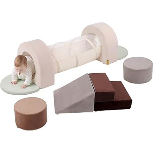 8PC Kids Foam Climbing Blocks with Play Tunnel, Arch Ramp