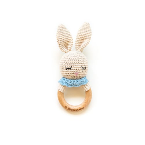 Blue Bib Bunny - Baby Rattle