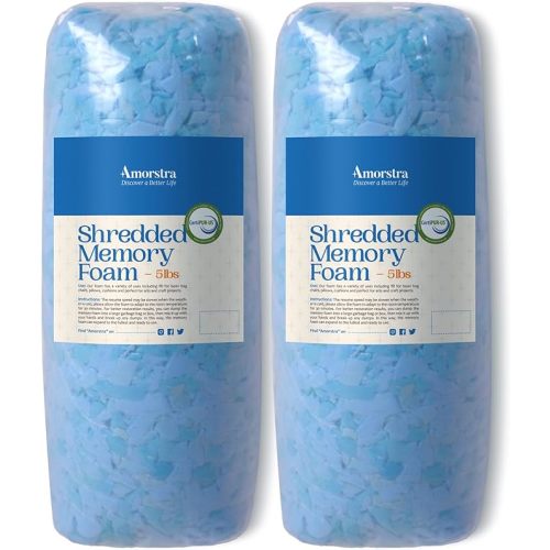 Amorstra Bean Bag Filler Shredded Memory Foam Filling 10 Pounds, Pillow Stuffing Bean Bag Refill Material for Pouf Ottoman Couch Cushion Dog Bed Stuffed Animals and Art Crafts - Blue - 5lbs×2