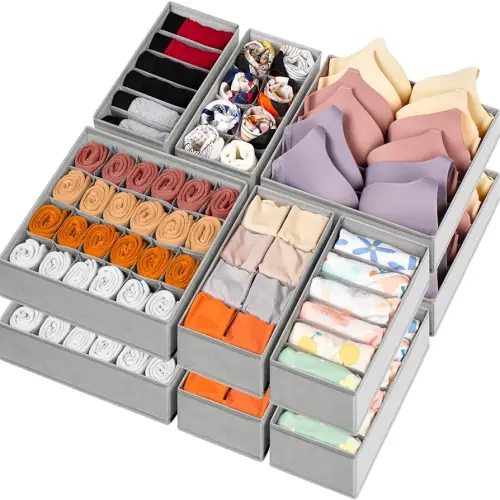 Criusia 16 Pack Sock Underwear Drawer Organizer, 96 Cells Dresser Organizer for Baby Clothes, Foldable Fabric Closet Organization and Storage Dividers Bins for Nursery, Bedroom