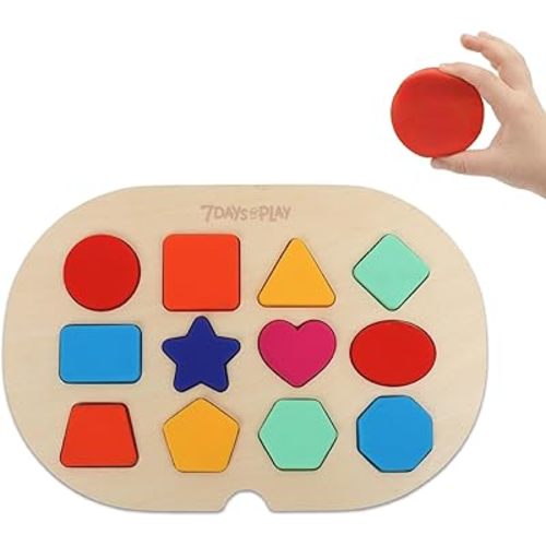 Shape Puzzle for Kids, Sensory Bin Insert for Sensory Tables, Silicone Geometric Shapes, Wooden Fine Motor Learning Toy by 7 Days of Play