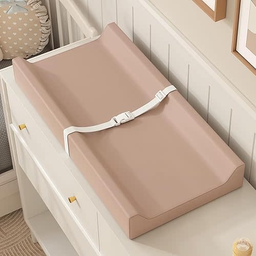 YACODAVO Wipeable Baby Changing Pad for Dresser and Table, Cozy Diaper Changing Pad with Waterproof & Wipe-Clean Leather Cover, Light Brown