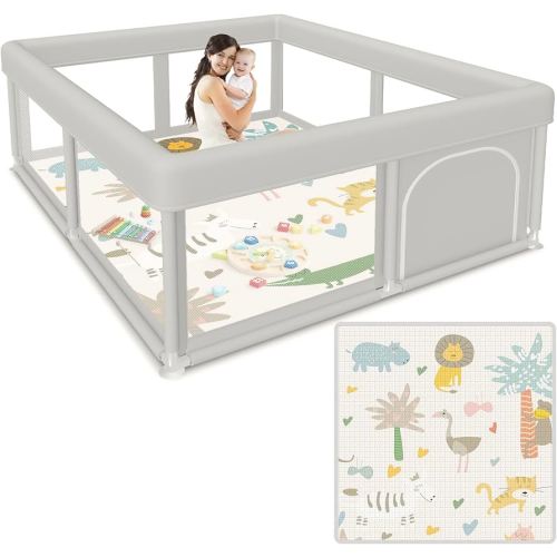 Baby Playpen 50x50 Inch Baby Playpen with Mat, Play Pen for Babies and Toddlers, Playard with Gate, Sturdy Safety Fence, Indoor & Outdoor Kids Activity Center