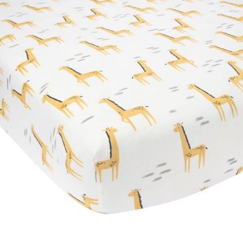 Lambs & Ivy Signature Giraffe Organic Cotton Fitted Crib Sheet - White/yellow