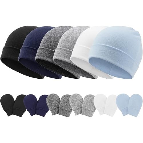 Newborn Baby Hats and Mittens Set Infant Beanie Cap Toddler Gloves Newborn Hospital Hats for Baby Boys Girls Kid 0-6 Months