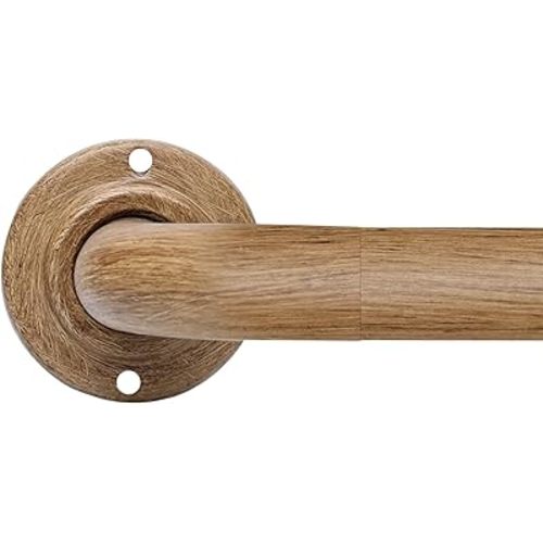 Wood Curtain Rods for Windows: 1 Inch Diameter Heavy Duty Adjustable Curtain Rod 48" to 84", Wood Grain Pattern Blackout Wrap Around Window Rod for Indoor and Outdoor,All Metal