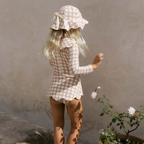 Petal Long Sleeve Swim Dress · Gingham | Baby & Girls Swimwear – Petit Playa