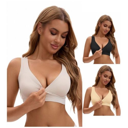 INSPIRE CHIC Nursing Bra for Women's Crossover Push Up Wirefree Sleep Breastfeeding Maternity Bralette 3 Packs