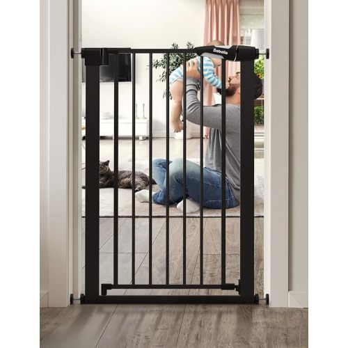 BABELIO 36" Tall Narrow Baby Gate, 26-28.5" Auto-Close Metal Pet Gate for Small Stairs/Doorways/Hallways, NO Drilling Pressure Mounted for Child and Pets, NO Extensions, Black