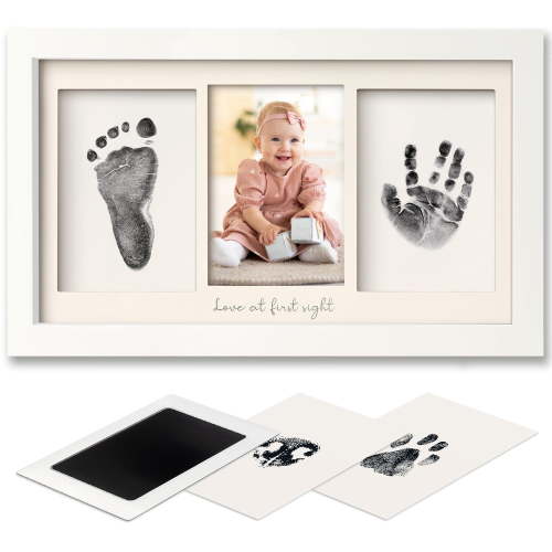 Inkless Baby Hand and Footprint Kit Boy, Girl - No Mess Ink Pad for Handprint, Clean Touch Dog Paw Print Kit, Personalized Baby Shower Gifts, Nursery Newborn Keepsake Frame (Alpine White)