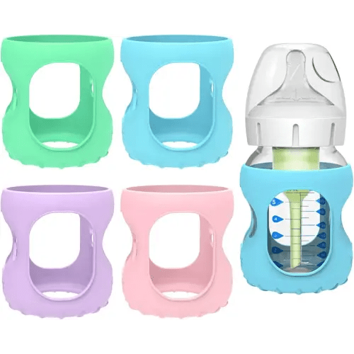 MORLIKE 4 Pack Silicone Sleeves Only Fit 5 oz/150 mL Dr. Brown's Wide Neck Glass Baby Bottle, 100% Silicone Covers Protect Baby Glass Bottle, Easy to Grip Bottle Holders for ‎WB53700-WEB ‎WB51700-P4