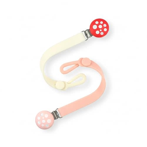 RaZbaby Chompy Silicone Pacifier Holder Clip Set – 2 Pack Textured, Soft & Flexible Binky Clips with Universal Fit, BPA-Free, Durable & Lightweight for Babies 0M+, Red/Green – 2 Pack (Red/Pink)