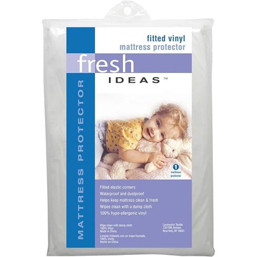 Fresh Ideas Fitted Vinyl Mattress Protector, Waterproof, Hypoallergenic, 14" Pockets, King