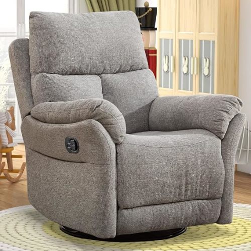 ANJ Swivel Rocker Glider Recliner, Manual Nursery Reclining Chair, Silver