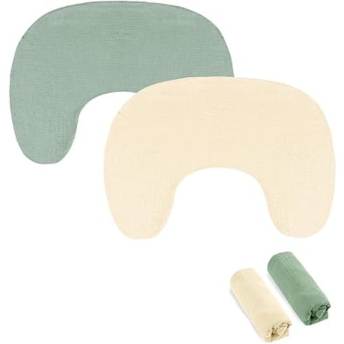 Hooyax Muslin New Nursing Pillow Covers 2 Pack, Soft and Breathable Nursing Covers for New-Designed Breastfeeding Pillows, Adorable Infant Feeding Pillow Slipcover for Baby Boy and Girls (Green Wheat)