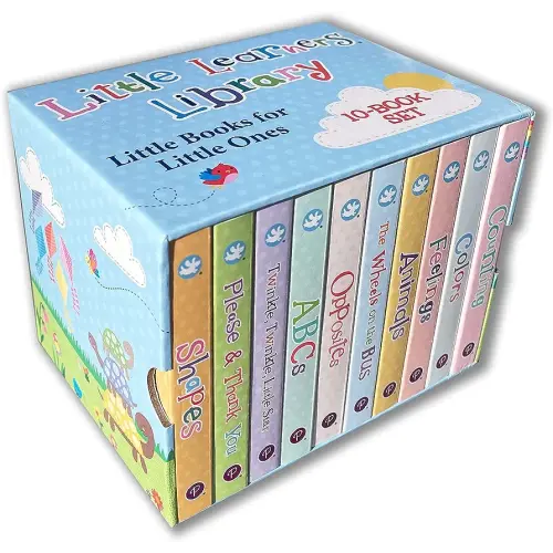 Little Learners 10 Board Book Library Set Includes Counting, Colors, Feelings, Animals, The Wheels on the Bus, Opposites, ABCs, Twinkle Twinkle Little Star, Please & Thank You, and Shapes