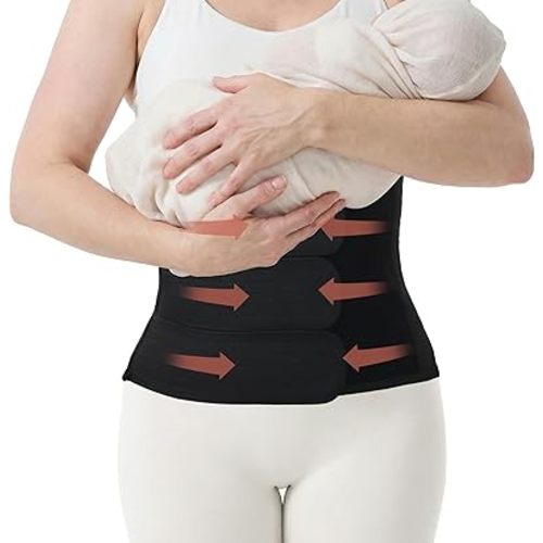 Trendyline Postpartum Belly Band for C-Section Recovery - Abdominal Binder Post Surgery Wrap with Hot/Cold Pocket, Breathable Adjustable Back Support Tummy Belt for Women