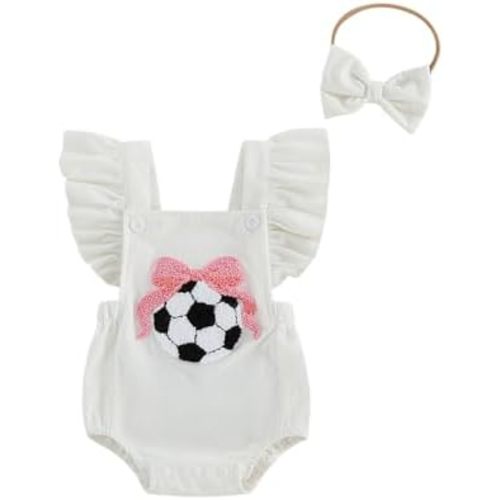 Newborn Baby Girl Soccer Outfit Soccer Ball Embroidery Bubble Romper Jersey Flying Sleeve Bodysuit World Cup Clothes