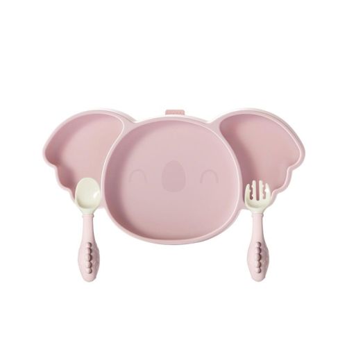Bc Babycare 3-in-1 Koala Baby Plates with Suction,100% Silicone Toddler Plates,BPA-Free Divided Design Pink