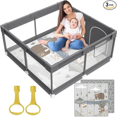 Fodoss Baby Playpen with Mat, Small Play Pen(47x47inch), for Babies and Toddlers, Pen Apartment, Yard Baby, Fence Area Playyard Activity Center (Dark Gray)