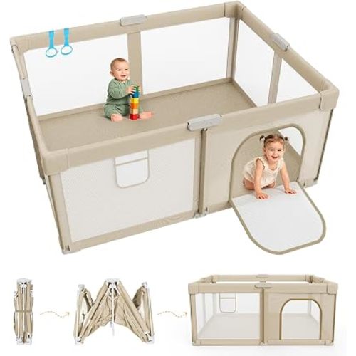 Foldable Baby Playpen 65"x50", Portable Playpen for Babies and Toddlers