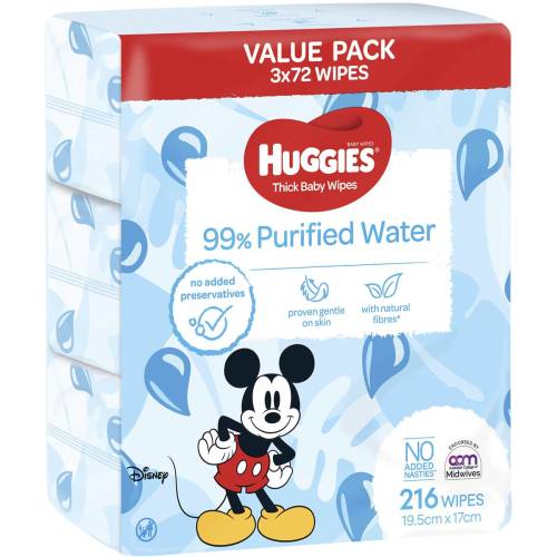 Huggies Thick Baby Wipes 99% Purified Water 216 pack