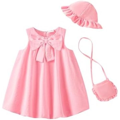 Baby Girl Dress Infant Clothes Summer Sleeveless Bow Puff Bubble Dresses Casual Linen Sundress for Toddler Girls 3M-3T