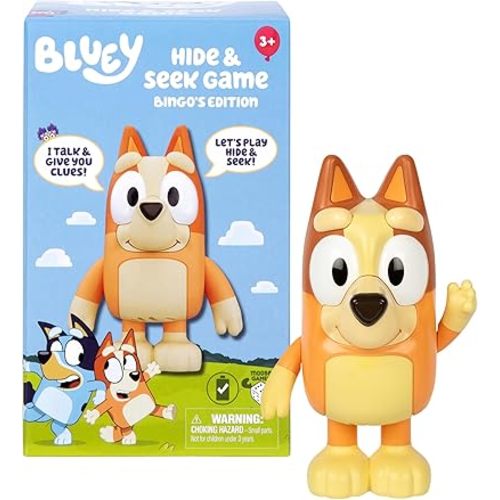 Bluey Game Hide and Seek Electronic Bingo Figure, Articulated, Musical Kids Figurines with Dance Mode, Interactive Toddler Figurine Toys for Ages 3+