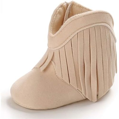 Timatego Baby Girl Cowboy Tassel Boots Side Zipper Non Slip Stay On Booties Infant Toddler First Walker Warm Winter Crib Shoes 3-18 Months
