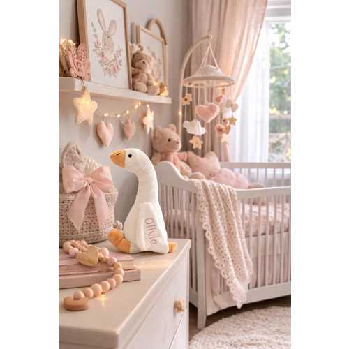 Personalized Embroidered Plush Goose – Custom Name Stuffed Animal, Neutral Nursery Toy