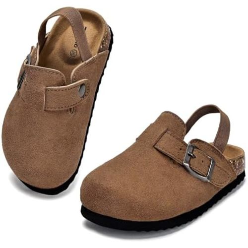 Torotto Kids Suede Clogs Toddler Boys Girls Cork Footbed Clogs with Arch Support & Adjustable Straps for Indoor & Outdoor