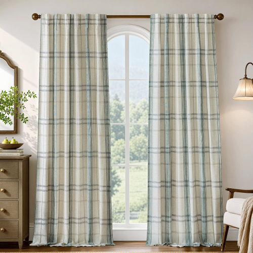 Rosalind Wheeler 100% Blackout Plaid Linen Chenille Curtains | Wayfair