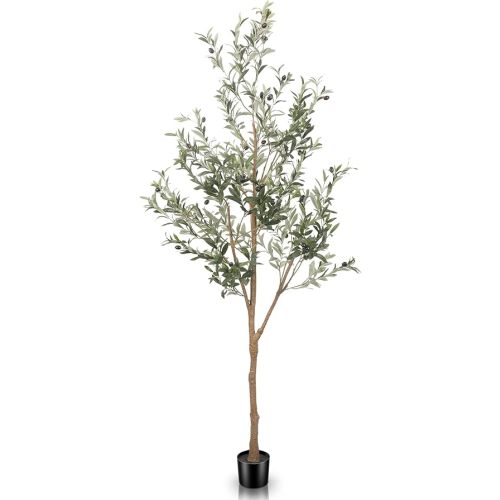 6ft Artificial Olive Tree Tall Fake Potted Olive Silk Tree with Planter Large Faux Olive Branches and Fruits Artificial Tree for Office House Living Room Home Decor