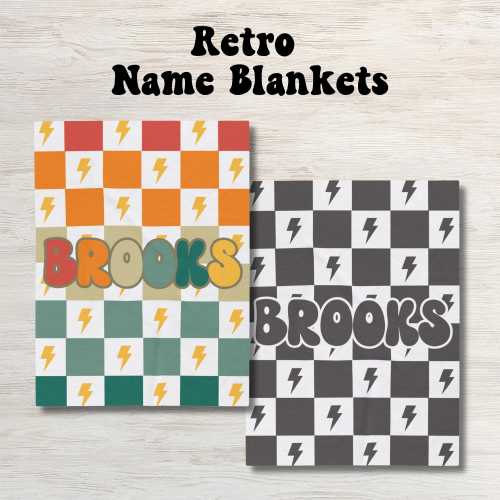 Personalized Lightning Bolt Blanket Baby Boy Name Custom Checkered Blanket Shower Gift Newborn Toddler Colorful Matching Cousin Blanket Gift