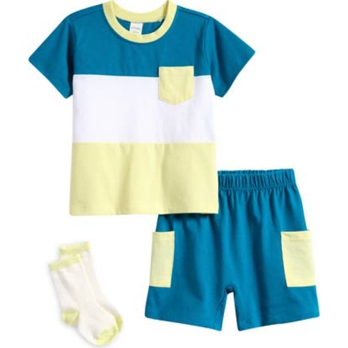 PL Baby by Petit Lem Colorblock Short Sleeve Tee, Shorts & Socks Set | Nordstromrack